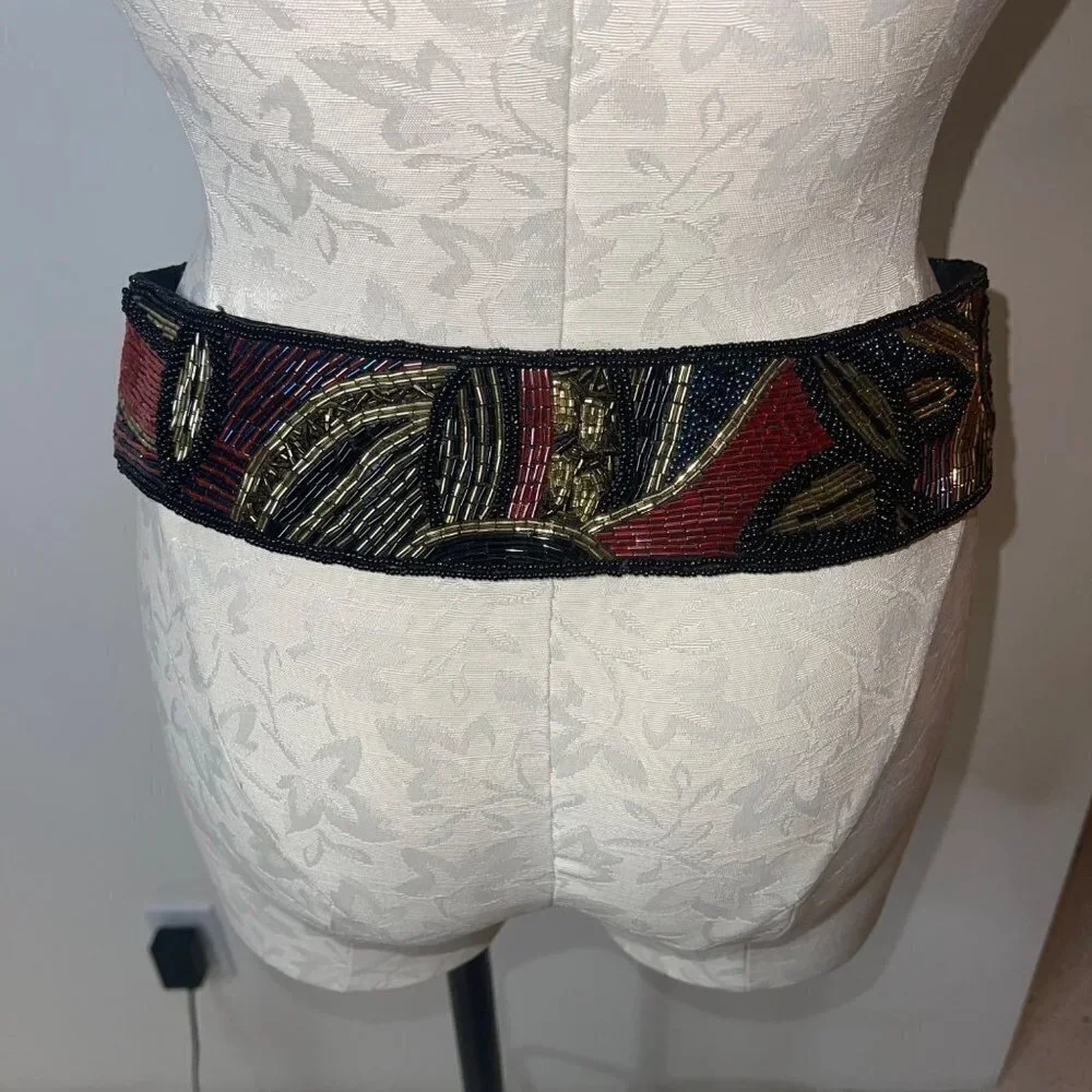Jeromes Vintage Womens Belt Size Large Multicolor Beaded Hip Velcro China
